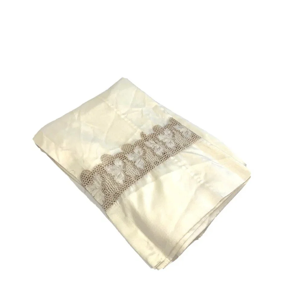 2 Vintage Pinch Pleat Ivory Drapes Panels Curtains 87 Long Off White Lace Border